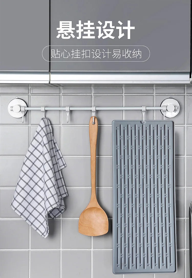 Foldable Dish Drying Mat Drainer Mat Silicone Heat Insulation Placemat Kitchen Sink Mat Anti Slip Pad Coaster Dish Draining Tool