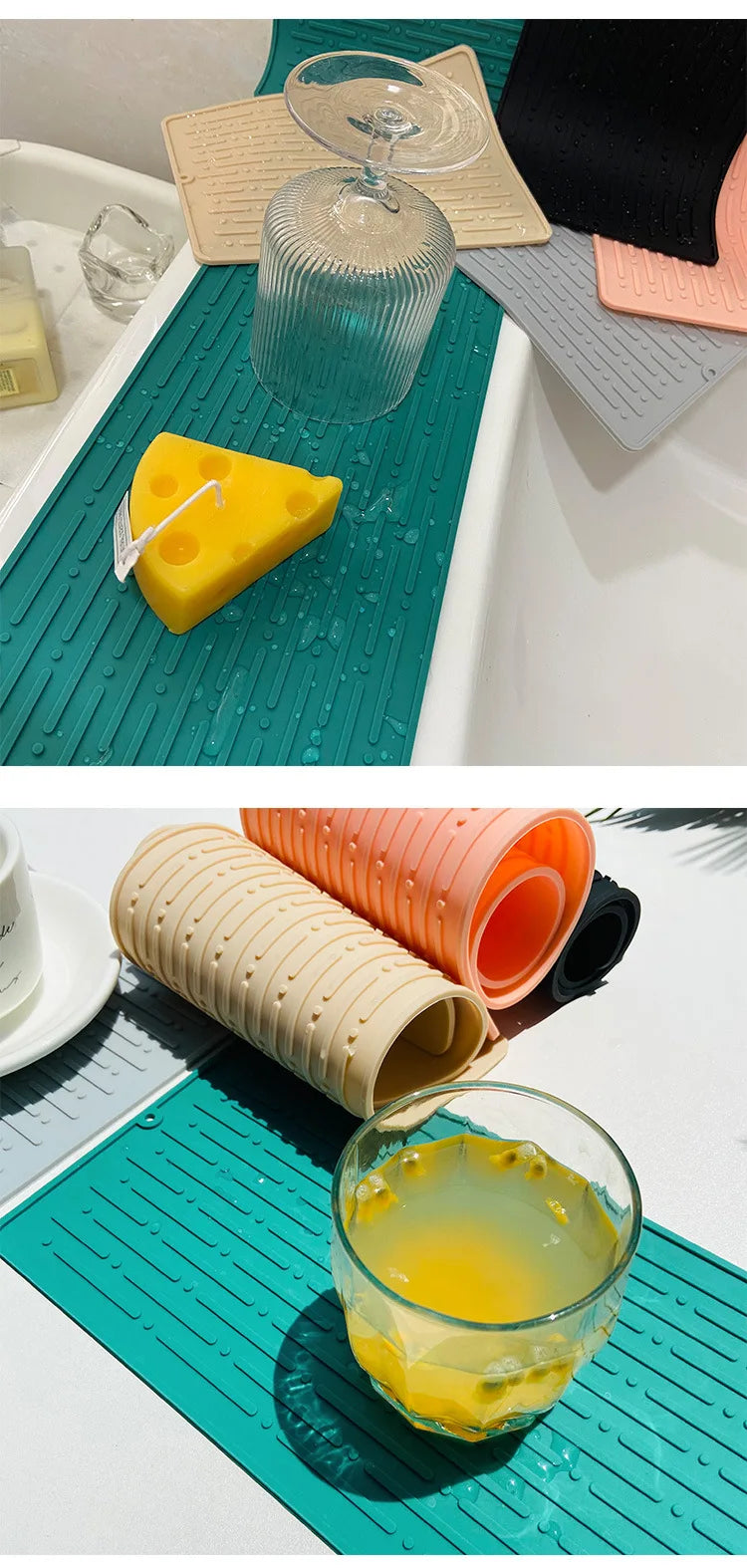 Foldable Dish Drying Mat Drainer Mat Silicone Heat Insulation Placemat Kitchen Sink Mat Anti Slip Pad Coaster Dish Draining Tool