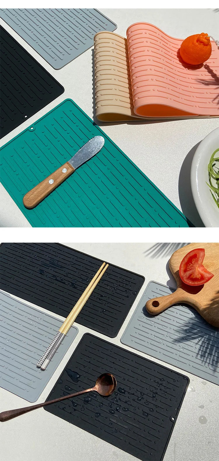 Foldable Dish Drying Mat Drainer Mat Silicone Heat Insulation Placemat Kitchen Sink Mat Anti Slip Pad Coaster Dish Draining Tool