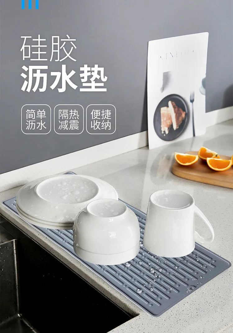 Foldable Dish Drying Mat Drainer Mat Silicone Heat Insulation Placemat Kitchen Sink Mat Anti Slip Pad Coaster Dish Draining Tool