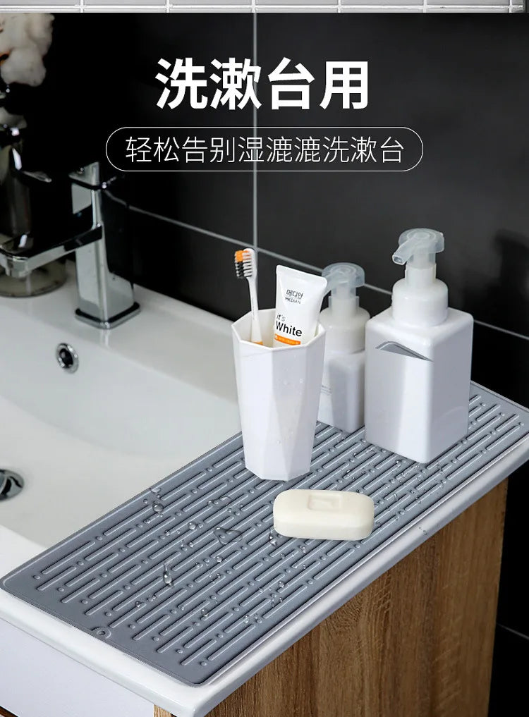Foldable Dish Drying Mat Drainer Mat Silicone Heat Insulation Placemat Kitchen Sink Mat Anti Slip Pad Coaster Dish Draining Tool