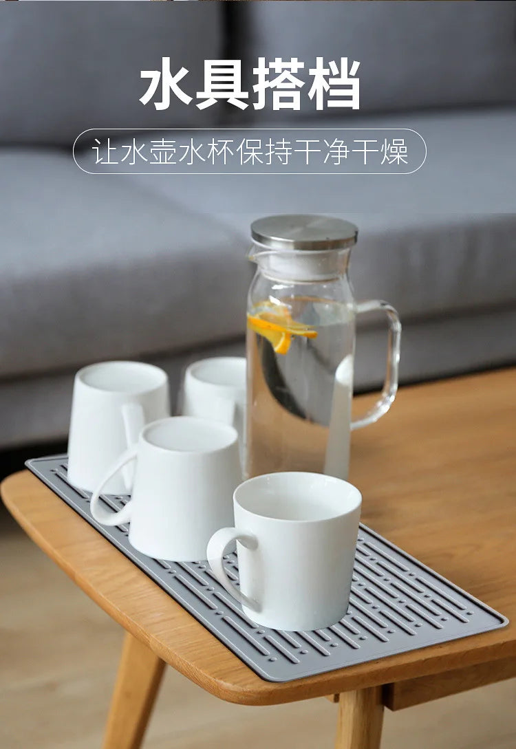 Foldable Dish Drying Mat Drainer Mat Silicone Heat Insulation Placemat Kitchen Sink Mat Anti Slip Pad Coaster Dish Draining Tool