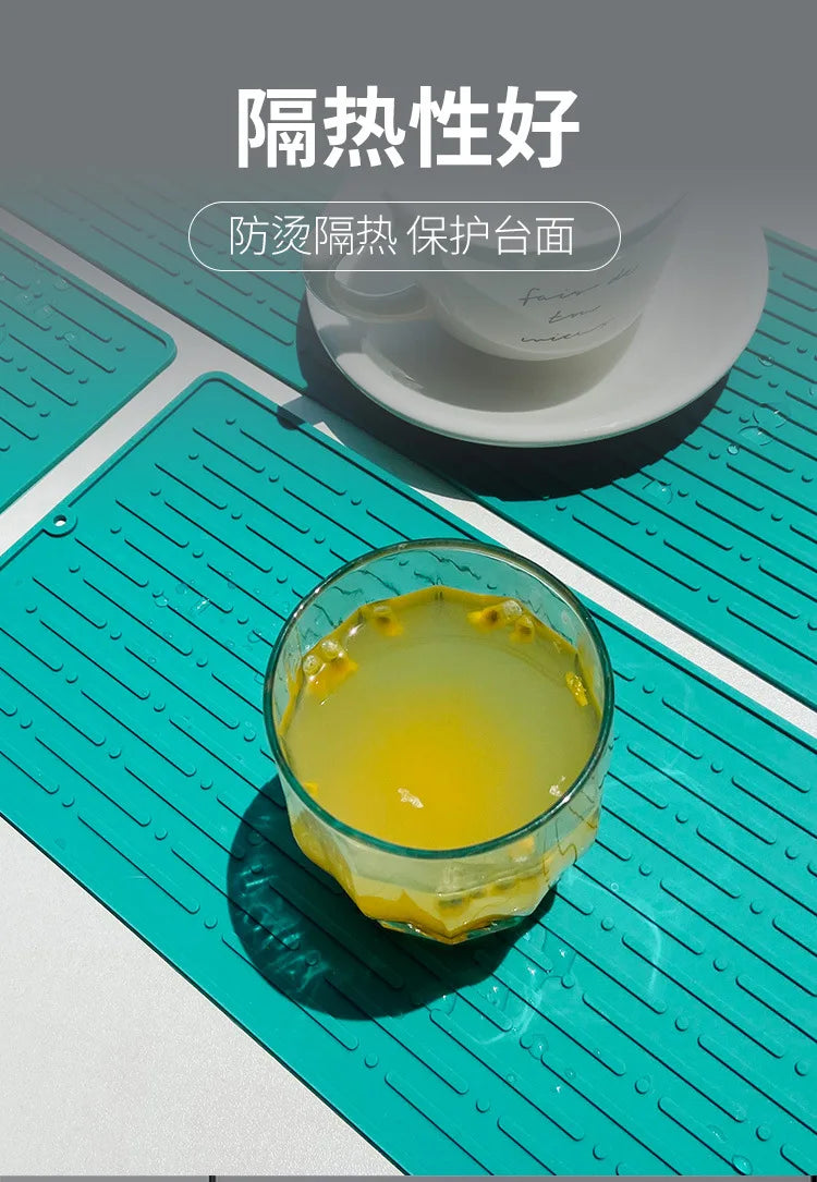 Foldable Dish Drying Mat Drainer Mat Silicone Heat Insulation Placemat Kitchen Sink Mat Anti Slip Pad Coaster Dish Draining Tool