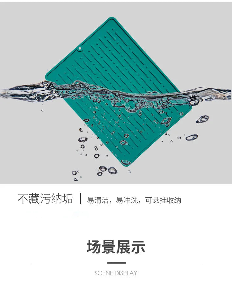 Foldable Dish Drying Mat Drainer Mat Silicone Heat Insulation Placemat Kitchen Sink Mat Anti Slip Pad Coaster Dish Draining Tool